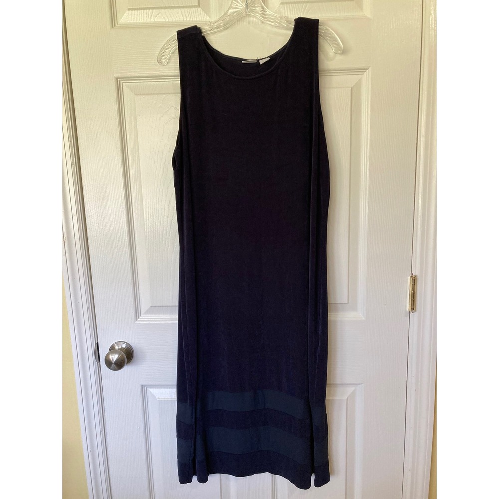 Chicos Travelers Navy Blue Sleeveless Midi Dress Size 3XL Striped Hem Workwear